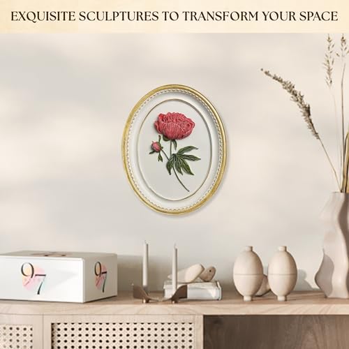 97 Decor Oval Peony Wall Sculpture, 3D Resin Floral Art, 9.5x7.8 In - Image 3