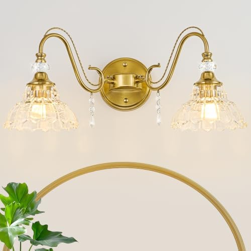 Vintage Bathroom Vanity Light, 2-Light Brushed Gold Finish Wall Sconce by Unknown