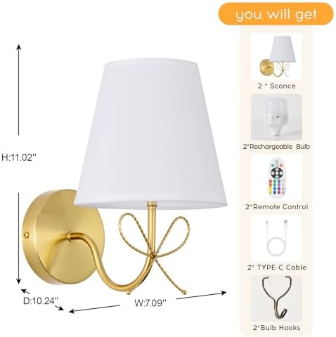 PASSICA DECOR Bow Wireless Battery Operated Wall Sconce Set of 2, Rechargeable - Image 7