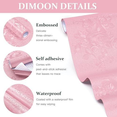 Dimoon 17.7''x393.7''Pink Peel and Stick Wallpaper Gothic Floral Wall Paper - Image 2