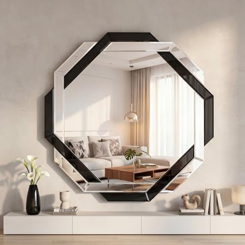 Vercraft Black Bathroom Mirror 20"×20" Decorative Beveled Edge Frameless Mirror by Vercraft