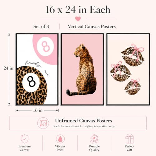 YZLYAD Pink Leopard Wall Art Posters, 3 Piece 16x24inch Girls Room Decor - Image 2