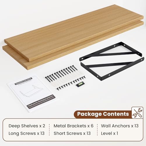 Deep Wall Shelves 48"W x 12"D Engineered Wood Floating Shelves - Image 5