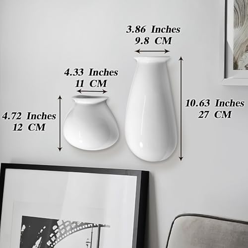 White Ceramic Wall Planters, 10.6 Inch, Flared Design - Image 2