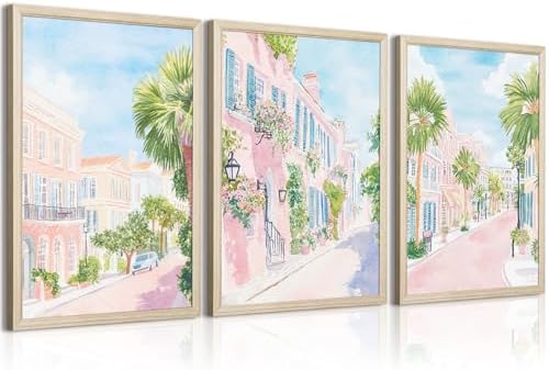 Charleston South Carolina Wall Art Preppy Watercolor Posters Pastel Coquette by Unknown