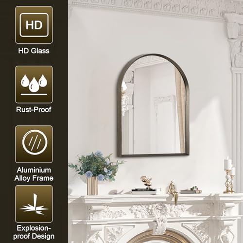 Arched Mirror Bathroom Wall Mirror 16"x12" Brushed Metal Vanity Wall Mounted - Image 7