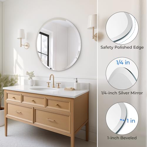 USHOWER Frameless Round Bathroom Mirror 24" - Image 2