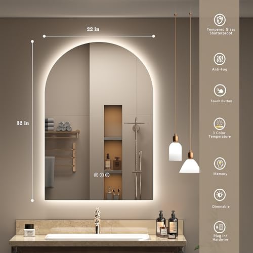 22x32 Inch Arched LED Bathroom Mirror - Image 2