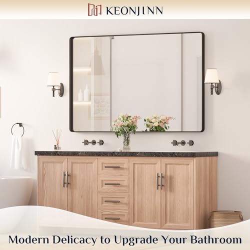 Keonjinn 55 x 36 Inch Black Bathroom Mirror, Tempered Glass Vanity Mirror - Image 2