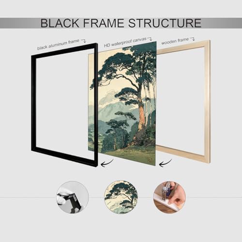 Nature Mountain Landscape Wall Art Vintage Japanese Forest Canvas Poster 12x16 - Image 3