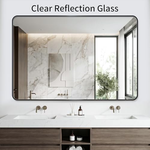 Bathroom Mirror 40"x50" Matte Black Rectangle Bathroom Wall Mirror - Image 3