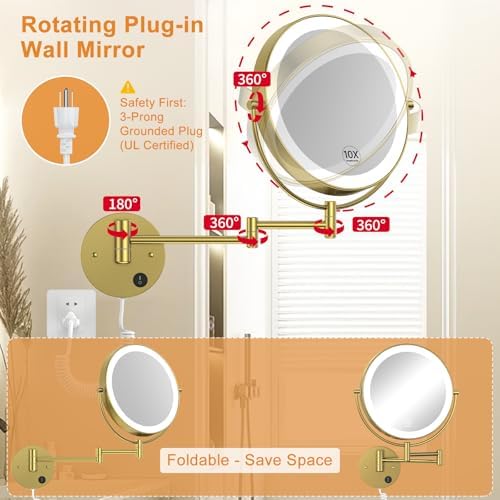Gospire 9” Wall Mounted Lighted 1X/10X Magnifying Mirror - Image 5