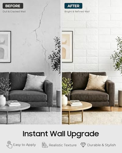 60Pcs White 3D Foam Wall Panels, Wallpaper Squares Self-Adhesive Waterproof - Image 5
