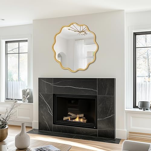 PROHOMEWARE Gold Round Mirror 30 Inch Wavy Bathroom Vanity Mirror Gold Frame - Image 5