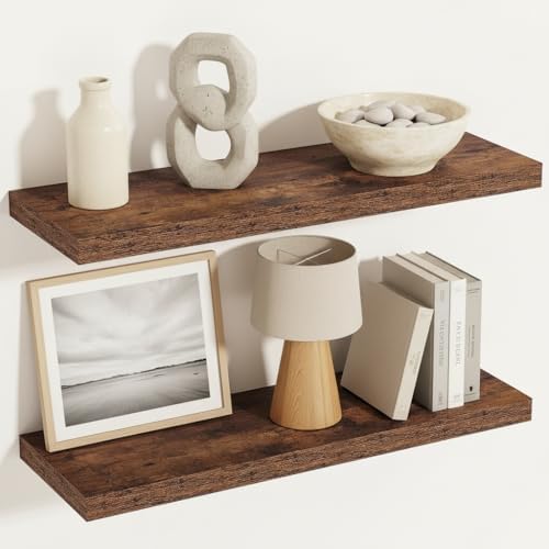 Vivelove 12 Inch Deep Floating Shelves, 24 x 12 Inch, Rustic Brown by VIVELOVE