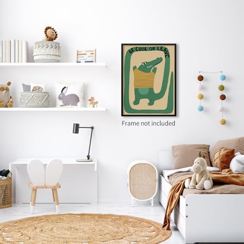 GO-SANTNN Funny Green Crocodile Wall Art Cute Jungle Animal Quotes Be Cool or - Image 3
