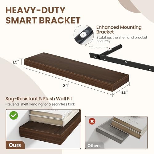 Acovy 24 Inch Floating Shelves for Wall 2 Pack, Wall Mounted Floating Shelf - Image 3