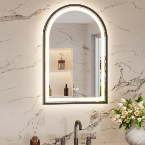 Keonjinn 20x30 Inch Black Arched LED Bathroom Mirror, Frontlit & Backlit by Keonjinn