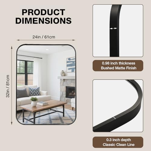 24"x32" Bathroom Mirrors for Over Sink, Matte Black Rectangle Vanity Mirror - Image 5