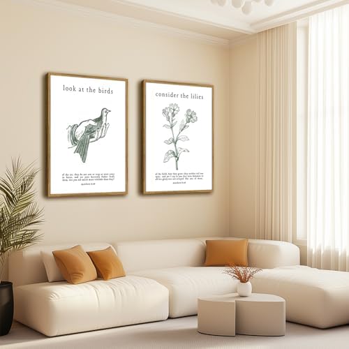 Framed Christian Wall Art Set – Matthew 6:26 “Look at the Birds” & “Consider - Image 2