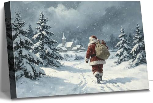 AVANT GARDE CANVAS Christmas Canvas Wall Art, Santa Claus Walking in Snow by AVANTCARDECANVAS