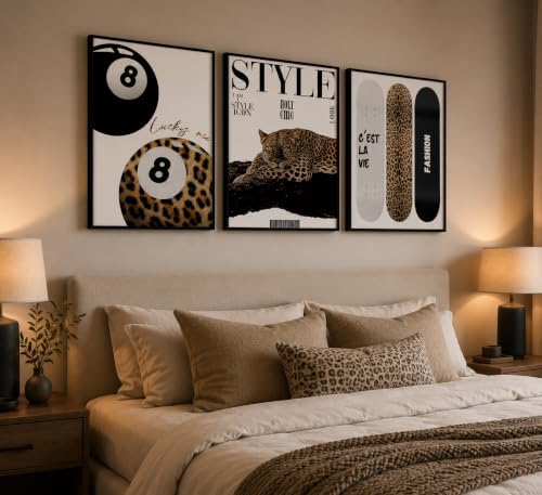 3Pcs Trendy Leopard Wall Art Preppy Aesthetic Stylish Leopard Painting Picture - Image 6