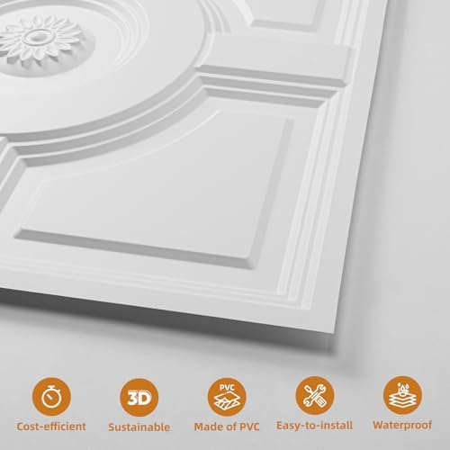 WOWSTAR 12-Pack 24"x24" Drop Ceiling Tiles, Waterproof Glue up Ceiling Panels - Image 5