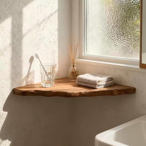Solid Reclaimed Camphor Wood Corner Floating Shelf*2, Wall Mounted - Image 5