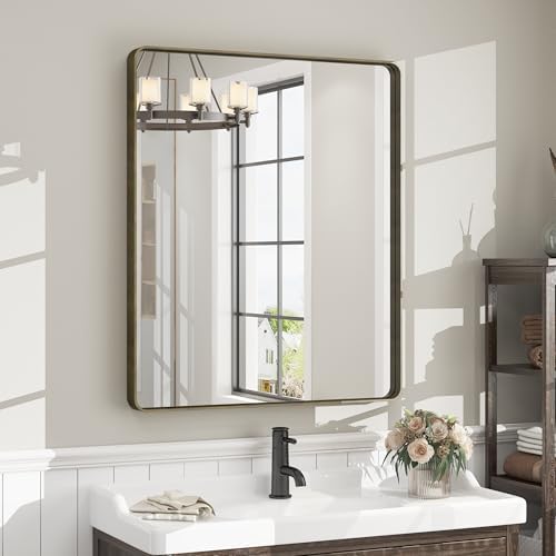 28x32 Inch Brushed Metal Bronze Bathroom Mirror by CHARMOR