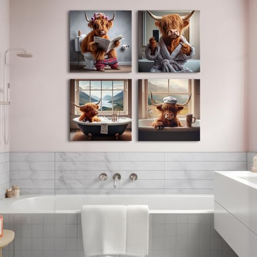 Rustic Cow Wall Art Funny Bathroom Wall Decor Abstract Wildlife Pictures - Image 3