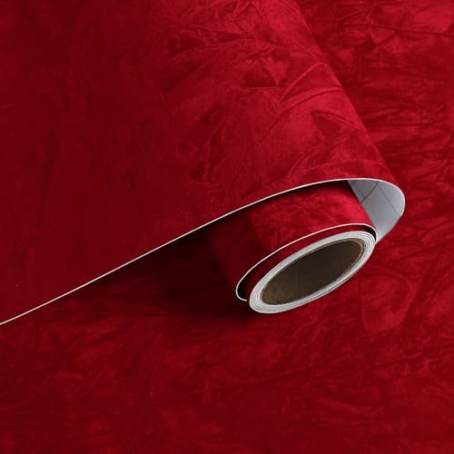 VaryPaper 15.7" x 78.7" Red Crushed Velvet Fabric Self Adhesive Flocking Felt by VaryPaper