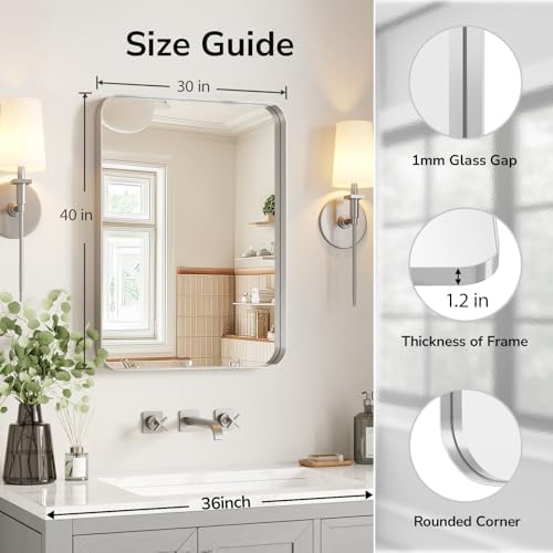 USHOWER Brushed Nickel Bathroom Mirror 30"x40" - Image 2