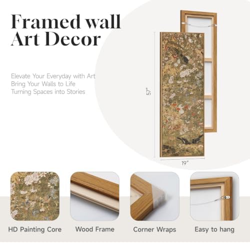 Framed Vintage Long Narrow Chinoiserie Wall Art - Image 5