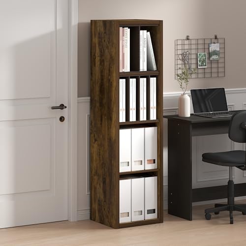 Furinno Cubicle 4-Cube Thick Frame Book Shelf, Amber Oak - Image 2