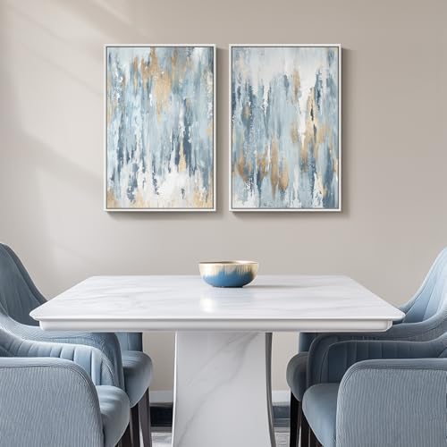 Framed Blue and Gold Abstract Canvas Wall Art Decor Set of 2, 16x24 In - Image 4