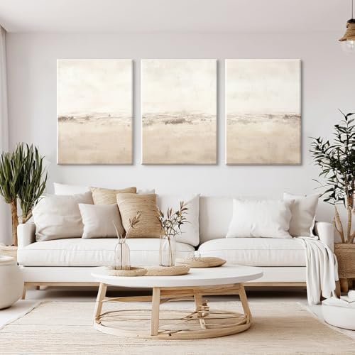Baccone Beige Abstract Wall Art Set of 3 Neutral Canvas Wall Art Prints Boho - Image 7