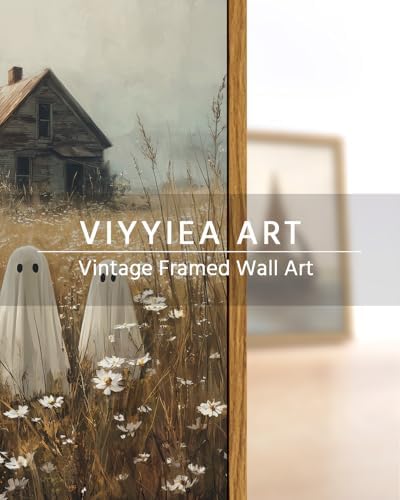 VIYYIEA Cute Ghost Halloween Wall Art 12x16 Inch Framed Canvas, Vintage - Image 6