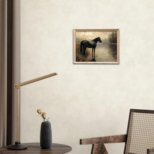 uniro Black Horse Vintage Wall Art Moody Landscape Prints Retro Wall Art Lake - Image 7