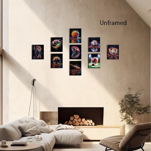 XIANGRUI Sports Wall Art Set of 9, Graffiti Basketball Baseball Football Canvas - Image 7