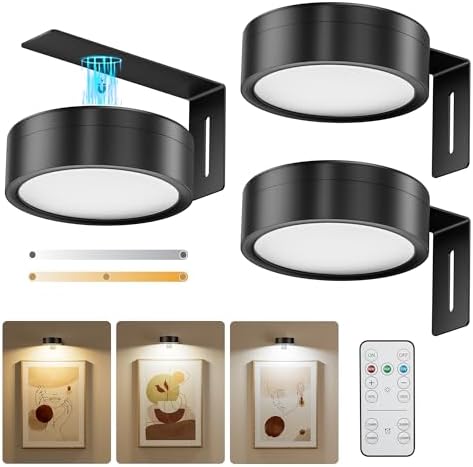 3-Pack Black Picture Lights for Wall, Battery Operated by Yarnock