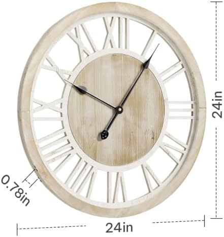 24 Inch Farmhouse Wall Clock for Living Room, Rustic Wood Clock - Image 6