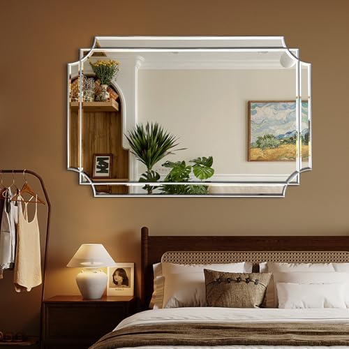 HQiJun Silver Mirror for Wall, Polished Bevelled Rectangle Mirror, Modern - Image 3