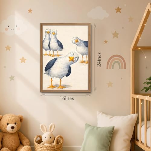 Framed Funny Seagull Wall Art Cute Bird Canvas Print Coastal wall Decor - Image 2