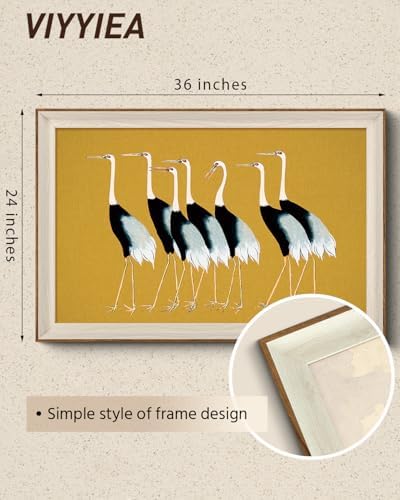 VIYYIEA Framed Vintage Seven Cranes Wall Art - Image 2