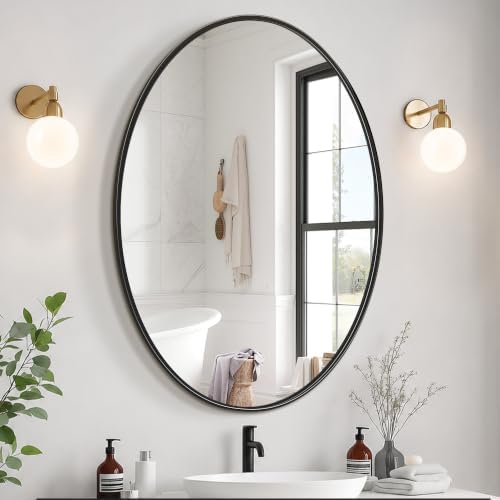 Delma 32x24 Black Oval Bathroom Mirror by Delma