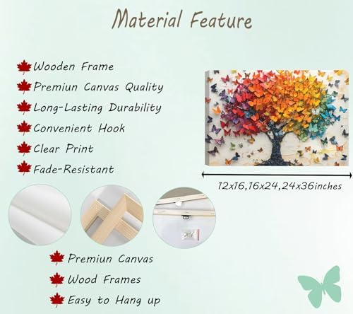 Colorful Butterfly Tree Canvas Wall Art Tree of Life Painting Picture Wall - Image 7