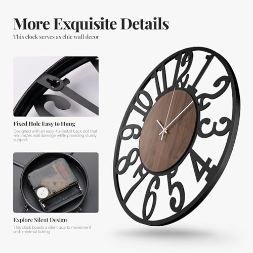 Cuspin 30 Inch Large Wall Clock Black Metal Frame - Image 5