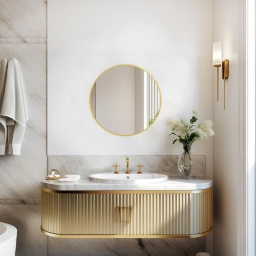 Sunniry Small Round Mirror, 16 inch Gold Circle Mirror, Brushed Metal Frame - Image 3