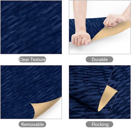 Yenhome Vintage Navy Blue Velvet Brushed Textured Peel and Stick Wallpaper - Image 6