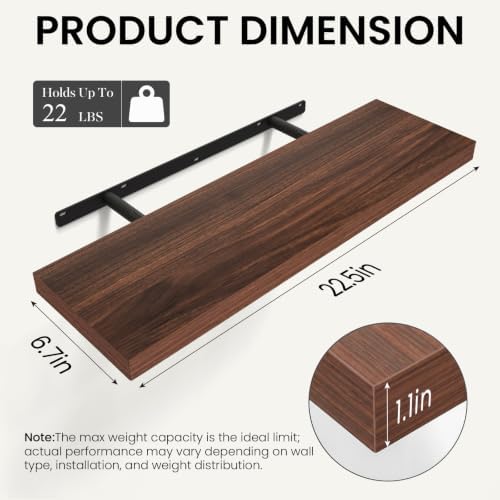 BAYKA Walnut-Like Floating Shelves 22.5in, 2 Pack, Wall Mounted Wall Decor - Image 6